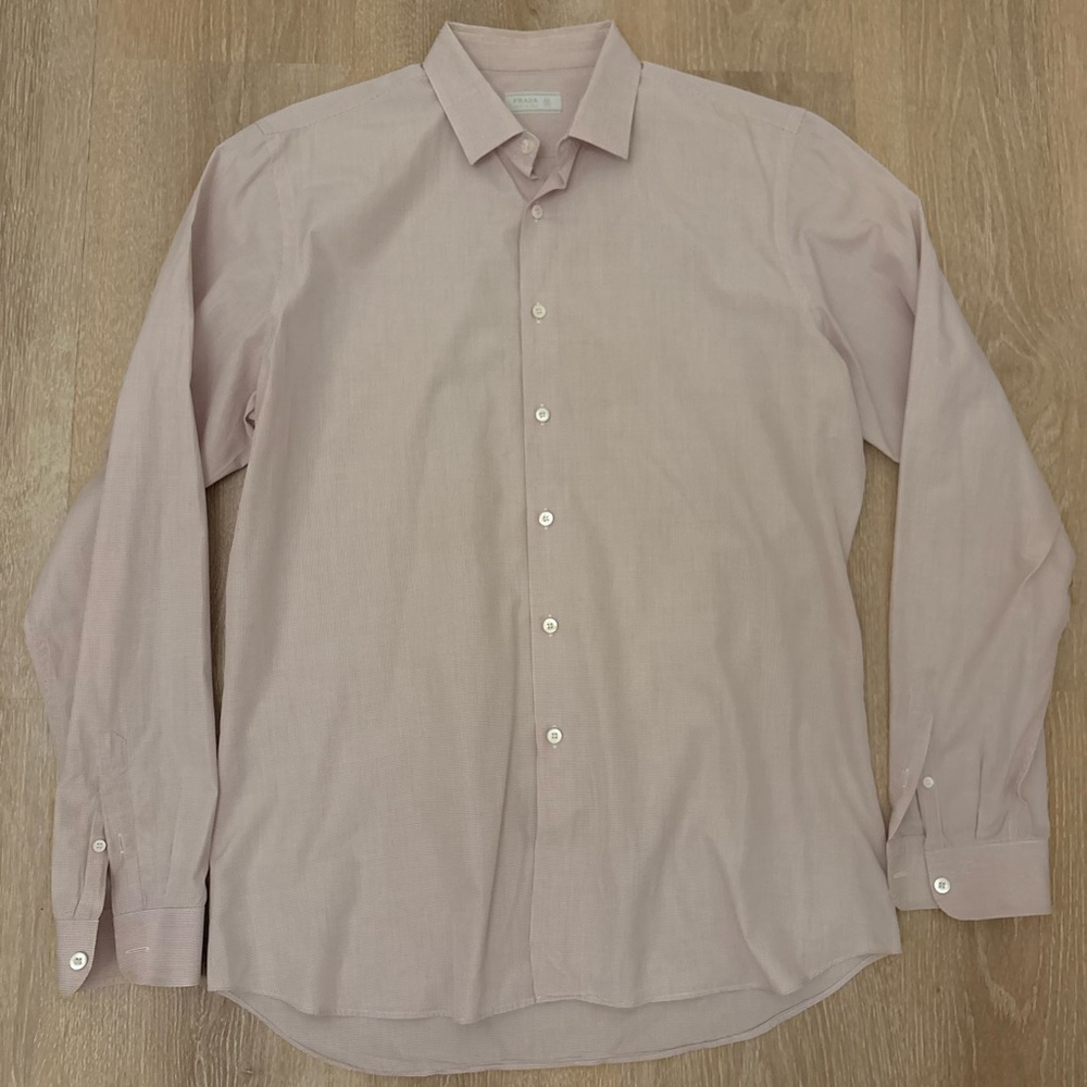 PRADA Shirt Mens  44/17.5 Red White Gingham Formal Dress Shirt  Made In Italy